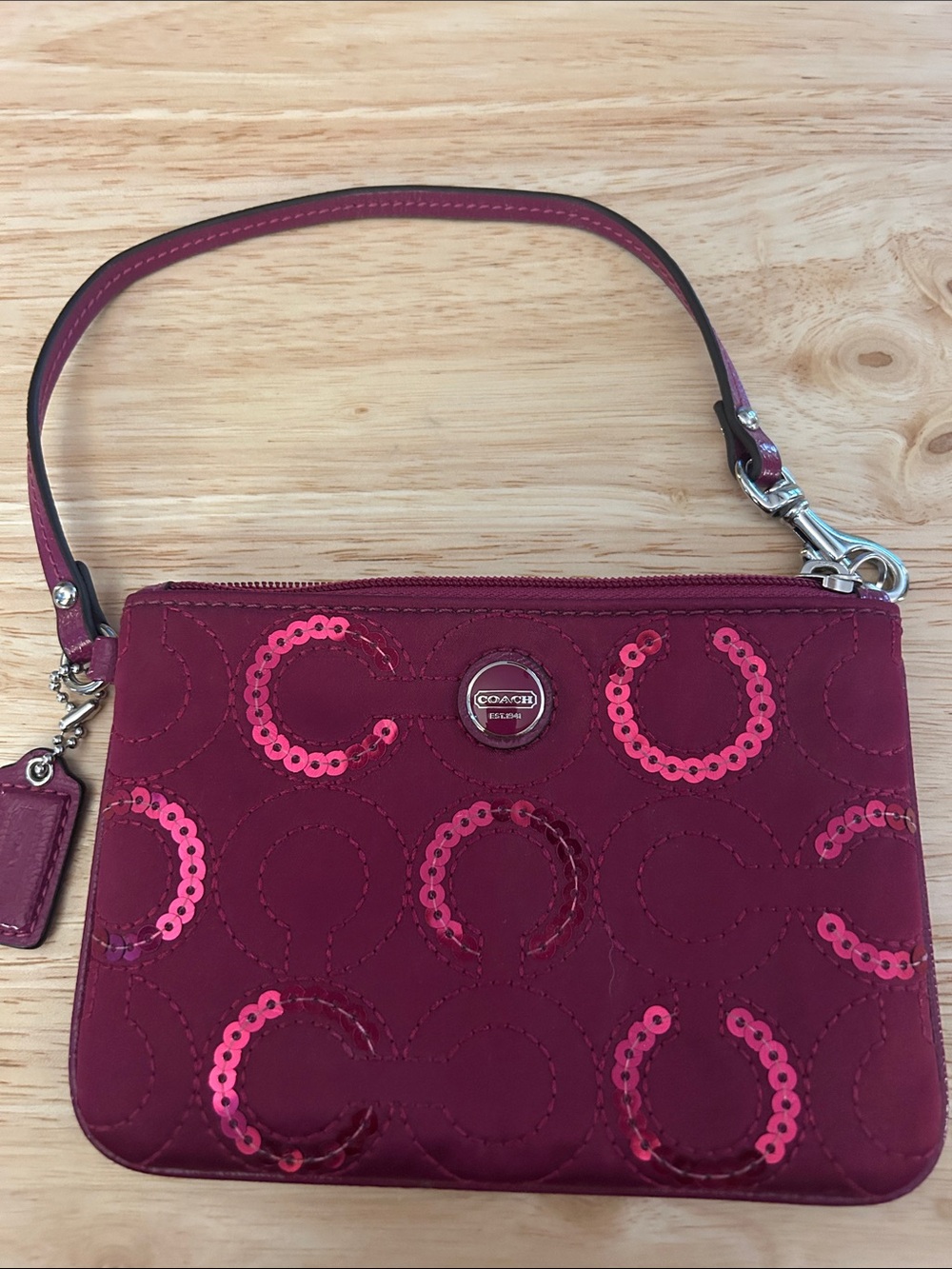 Coach Pink Sequin Circle Wristlet